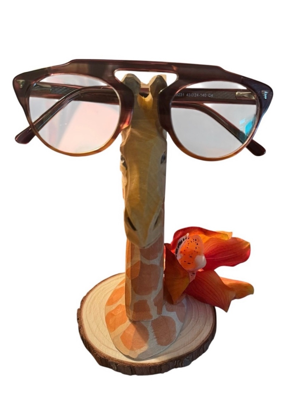 Unique Charming Handy Hand-Carved Wooden Giraffe Eyeglasses Holder NWOT